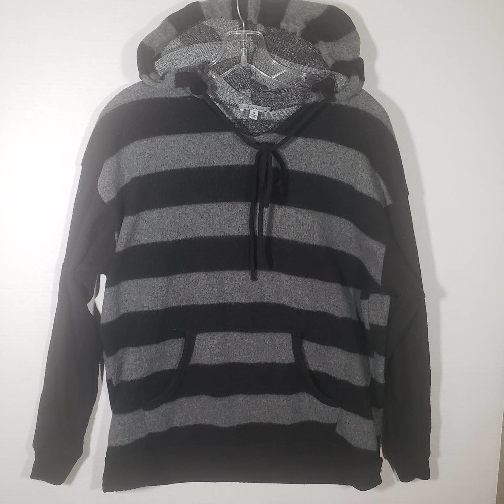 White Birch Multi Textured Pullover Hoodie Gray Black Striped Sz S